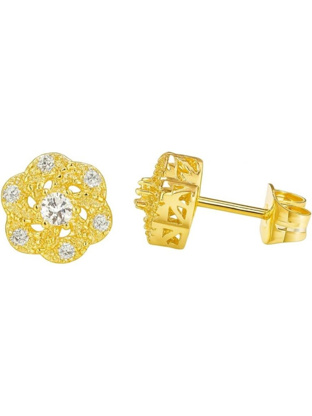Elegant 14K Gold Flower Stud Earrings with CZ Stones - Perfect for Women, 8/10mm